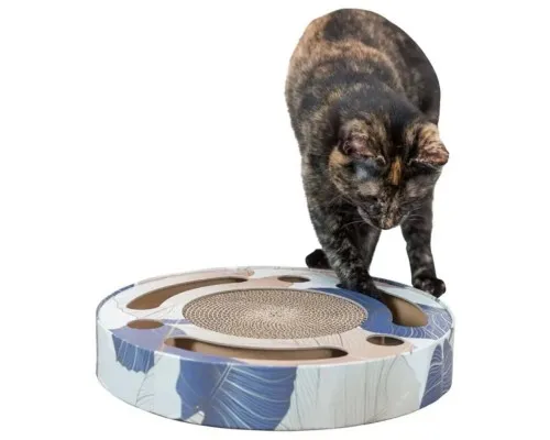 Дряпка (кігтеточка) для котів Trixie картонна з мячиками та мятою 33×5.5 см (синя) (4011905480046)