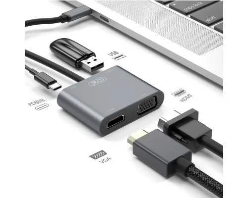 Переходник XO 4-in-1 Dock USB-C (HDMI/VGA/USB3.0/USB-C PD) (XO-HUB001SL)