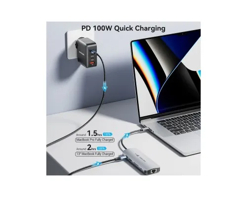 Концентратор Vention USB 3.1 Type-C to HDMI 4K60Hz/USB 3.0x2/RJ45/SD/TF/3.5mm/PD 100W Hub 9-in-1 (TQMHB)