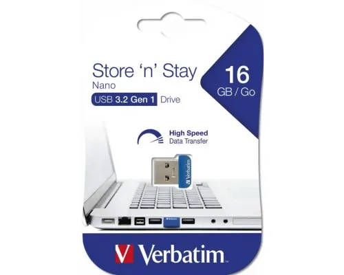 USB флеш накопитель Verbatim 16GB Store n Stay NANO Blue USB 3.0 (98709)