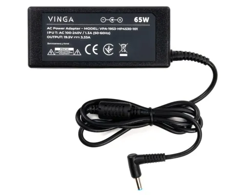 Блок питания к ноутбуку Vinga HP 65W 19.5V 3.33А 4.5*3.0 (VPA-1953-HP4530-101)