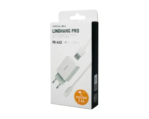 Зарядний пристрій Proda USB 2,4A + USB Lightning cable (PD-A43i-WHT)