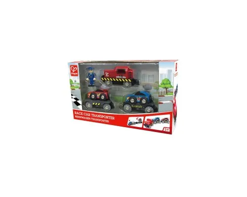 Железная дорога Hape Набор для игрушечной железной дороги Поезд-транспортер для гоночных автомобилей (E3735)
