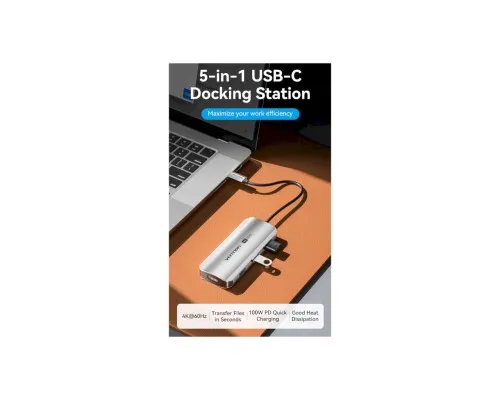 Концентратор Vention USB 3.1 Type-C to HDMI 4K60Hz/USB 3.0x3/PD 100W 5-in-1 (TQDHB)