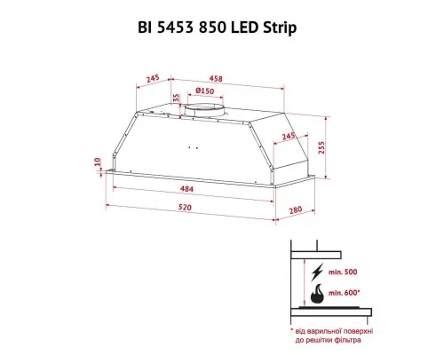 Вытяжка кухонная Perfelli BI 5453 BL 850 LED Strip