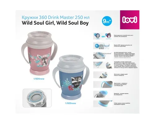 Поильник-непроливайка Lovi 360 Drink Master Wild Soul Boy 250 мл (1/605new)