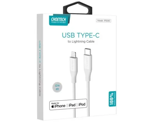 Дата кабель USB-С to Lightning 1.0m USB2.0 30W MFI Choetech (IP0040-WH)