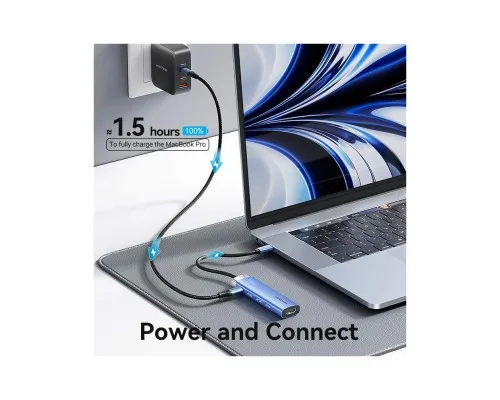 Концентратор Vention USB 3.1 Type-C to HDMI/USB 3.0x3/PD 100W Blue Aluminum Alloy Hub 5-in-1 (TGESB)