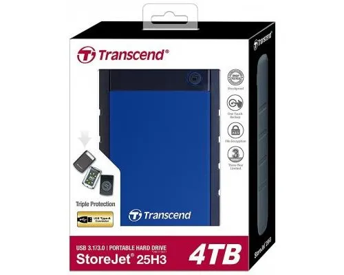 Зовнішній жорсткий диск 2.5 4TB Transcend (TS4TSJ25H3B)