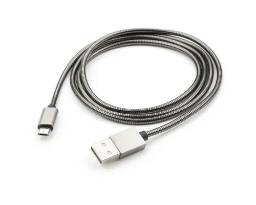 Дата кабель USB 2.0 AM to Micro 5P 1m stainless steel gray Vinga (VCPDCMSSJ1GR)