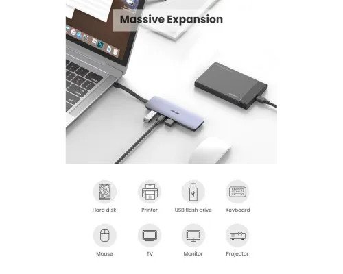 Концентратор Ugreen USB3.0 Type-C to HDMI/USB 3.0x3/HDMI/Type-c PD CM285 (70408)