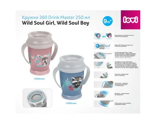 Поильник-непроливайка Lovi 360 Drink Master Wild Soul Girl 250 мл (1/604new)