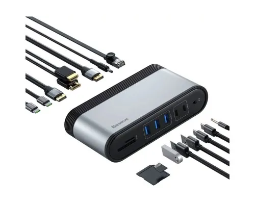 Концентратор Baseus USB3.2 Type-C to 2xHDMI/2xDP/2xUSB-C/3xUSB/RJ45/SD/TRRS 3.5mm/PD 100W + PA 16 in 1 (CAHUB-HG0G)