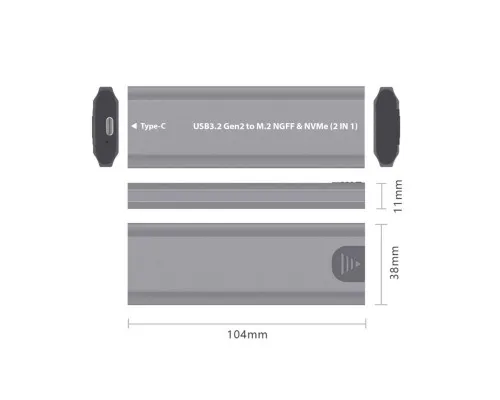 Кишеня зовнішня Dynamode M.2 SSD NVMe/SATA combo USB3.1 GEN2 USB-C (DM-CAD-SSD05)