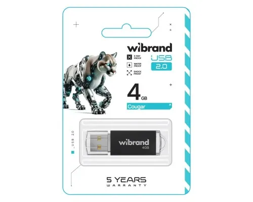 USB флеш накопитель Wibrand 4GB Cougar BlackUSB 2.0 (WI2.0/CU4P1B)