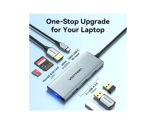 Концентратор Vention USB 3.1 Type-C to HDMI/USB 3.0x3/SD/TF/PD 100W 7-in-1 (TOPHB)