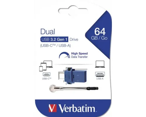 USB флеш накопитель Verbatim 64GB Dual USB Drive USB 3.0/Type-C (49967)
