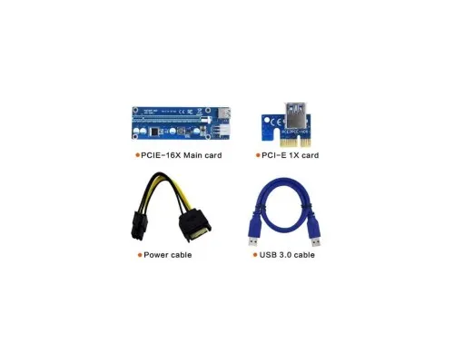 Райзер PCI-E x1 to 16x 60cm USB 3.0 Cable SATA to 6Pin Power v.006C Dynamode (RX-riser-006c 6 pin)
