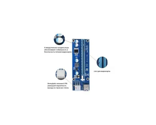 Райзер PCI-E x1 to 16x 60cm USB 3.0 Cable SATA to 6Pin Power v.006C Dynamode (RX-riser-006c 6 pin)