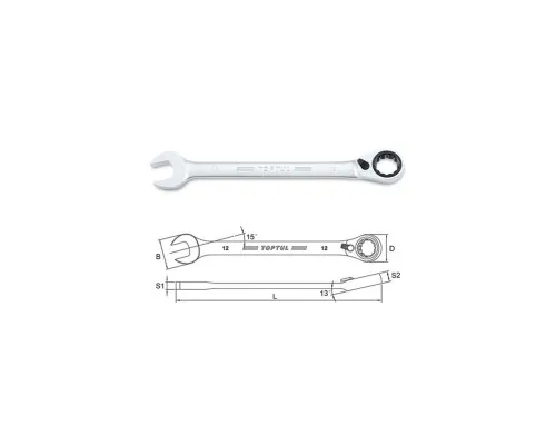 Ключ Toptul комбинированный трещоточный с реверсом 13мм (ABAF1313)