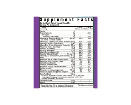 Вітамінно-мінеральний комплекс Bluebonnet Nutrition Мультивітаміни для дітей, Смак Винограду, Rainforest Animalz, 90 (BLB-0186)