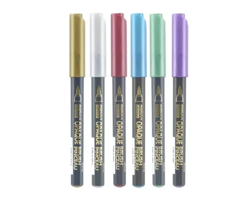Маркер Marvy Набор маркеров на водной основе Opaque Brush, металлики, 6 цветов (752481951820)