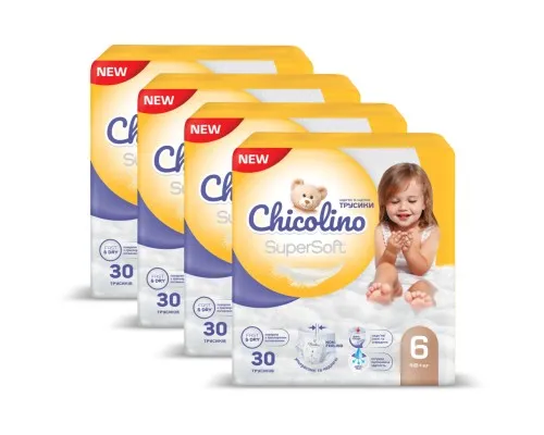 Підгузки Chicolino Super Soft Розмір 6 (16+ кг) 30 шт, 4 Упаковки (4823098414674)