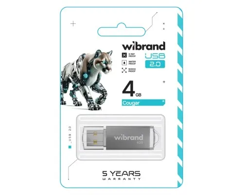 USB флеш накопитель Wibrand 4GB Cougar Silver USB 2.0 (WI2.0/CU4P1S)