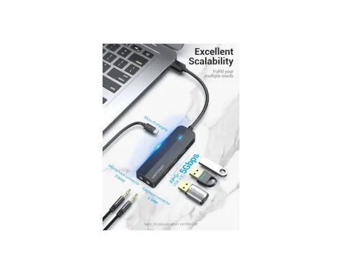 Концентратор Vention USB 3.0 to 3хUSB 3.0/2хTRS Audio/USB Micro 1.0m (CHIBF)