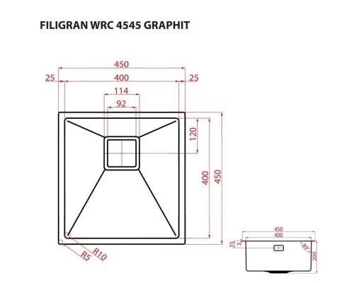 Мойка кухонная Weilor FILIGRAN WRC 4545 GRAPHIT