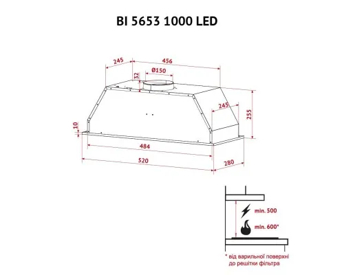 Вытяжка кухонная Perfelli BI 5653 BL 1000 LED