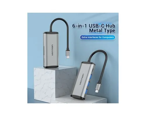 Концентратор Vention USB 3.1 Type-C to 3хUSB 3.0/TF/SD/PD 87W 6-in-1 (TGRHB)