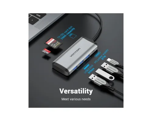 Концентратор Vention USB 3.1 Type-C to 3хUSB 3.0/TF/SD/PD 87W 6-in-1 (TGRHB)