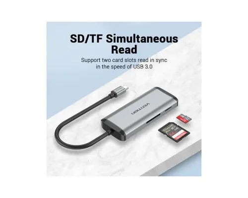 Концентратор Vention USB 3.1 Type-C to 3хUSB 3.0/TF/SD/PD 87W 6-in-1 (TGRHB)