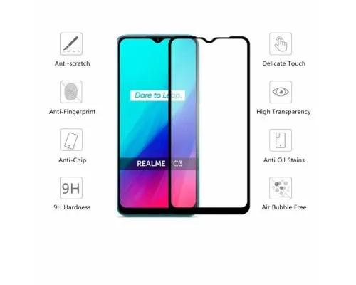 Скло захисне Drobak Realme C3 Full Cover Full Glue (Black) (222224) (222224)