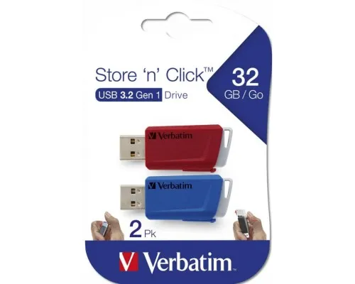 USB флеш накопитель Verbatim 2x32GB Store n Click Red/Blue USB 3.2 (49308)