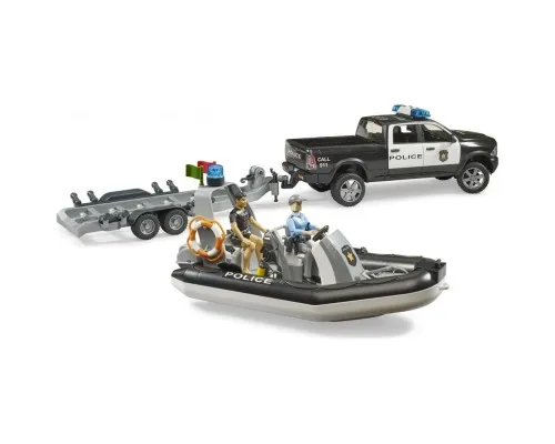 Спецтехника Bruder Полицейский пикап RAM 2500 с прицепом, лодкой и фигурками (02507)