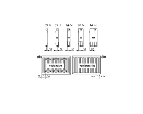 Радиатор отопления Kermi Therm-X2 Profil-V, FTV, 22 тип, 500x1600мм (FTV220501601R2Z)