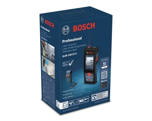 Далекомір Bosch GLM 150-27 C, 0.08–100м, ±1.5мм, 0-360°, Bluetooth, чохол, 0.21кг (0.601.072.Z00)