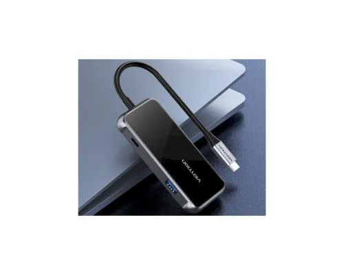 Концентратор Vention USB 3.1 Type-C to 4хUSB 3.0/PD 87W 5-in-1 Gray Mirrored Surface (TFDHB)