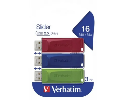 USB флеш накопичувач Verbatim 3x16GB Slider Red/Blue/Green USB 2.0 (49326)