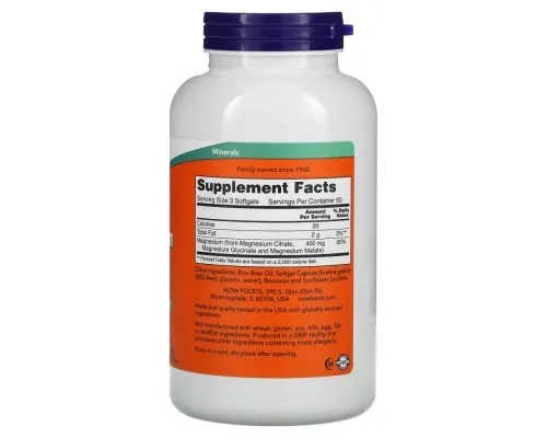 Мінерали Now Foods Магній Цитрат, Magnesium Citrate, 180 капсул (NOW-01298)