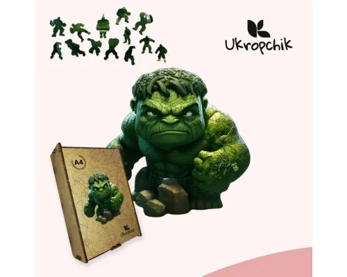 Пазл Ukropchik деревяний Супергерой Халк size - L в коробці з набором-рамкою (Hulk Superhero A3)