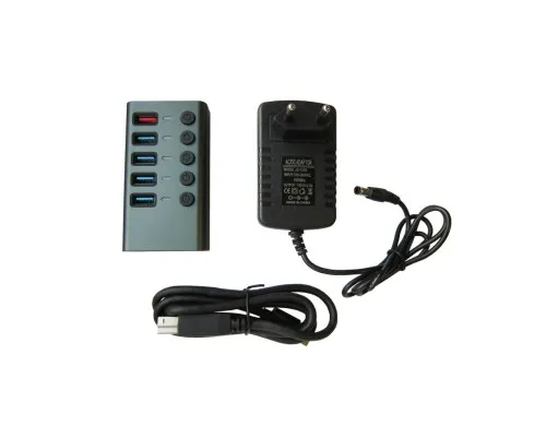 Концентратор Dynamode 5 ports USB3.0 to 4*USB3.0+2.4А Power Adapter 2.5A/12V (DM-UH-P405-G)