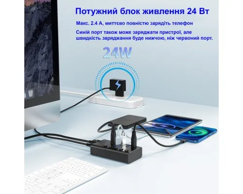 Концентратор Dynamode 5 ports USB3.0 to 4*USB3.0+2.4А Power Adapter 2.5A/12V (DM-UH-P405-G)