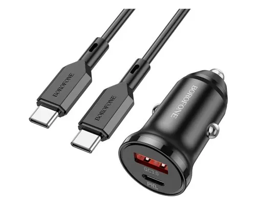 Зарядний пристрій BOROFONE BZ18A PD20W+QC3.0 car charger set (Type-C to Type-C) USB-A/Type-C Black (BZ18ACCB)