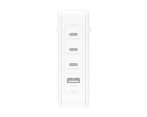 Зарядний пристрій Belkin 140W 3хUSB-С GAN PD PPS USB-A White (WCH014BTWH)