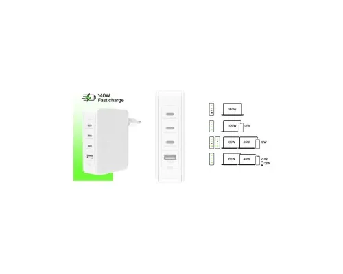 Зарядний пристрій Belkin 140W 3хUSB-С GAN PD PPS USB-A White (WCH014BTWH)