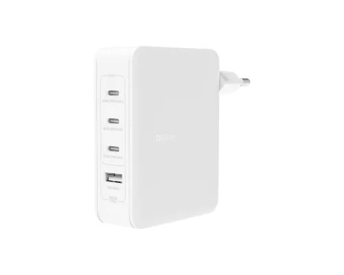 Зарядний пристрій Belkin 140W 3хUSB-С GAN PD PPS USB-A White (WCH014BTWH)