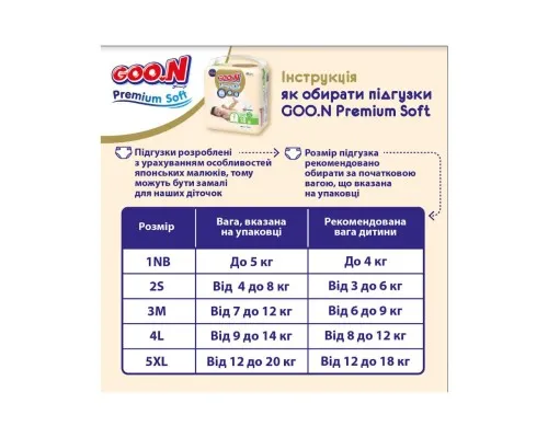 Підгузки GOO.N Premium Soft Newborn до 5 кг розмір SS на липучках 72 шт (863222)